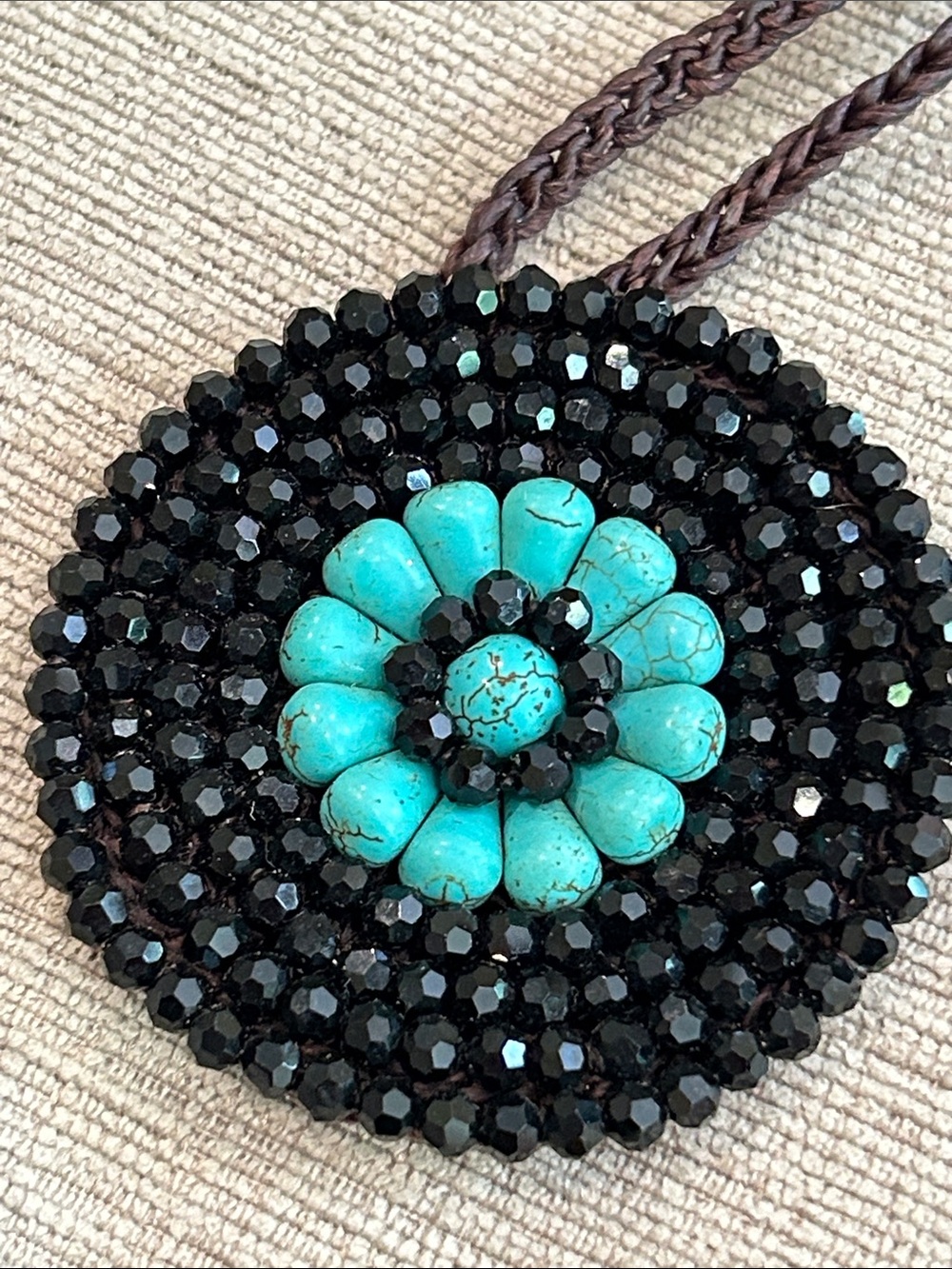 Handcrafted Black Beaded Necklace with Turquoise howlite stone Accent image 2
